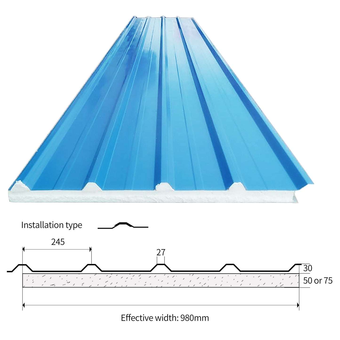 EPS sandwich panel for foof wall cladding Cladding-Colorbond steel sheet/trimdek