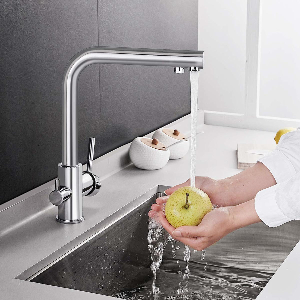 kitchen faucet All-Copper Kitchen Faucet Modern Hot Cold Dual