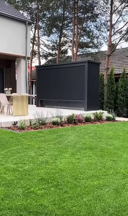 Deepblue Smarthouse Galvanized Steel Covered Outdoor Kitchen with 5-Burner Stainless Steel Grill, Refrigerator, Countertop, Storage, and Steel Roof for All-Season Outdoor Cooking